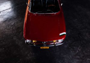 Red 1971 Alfa Romeo GTV hood from above