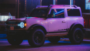 2021 Ford Bronco under neon lights